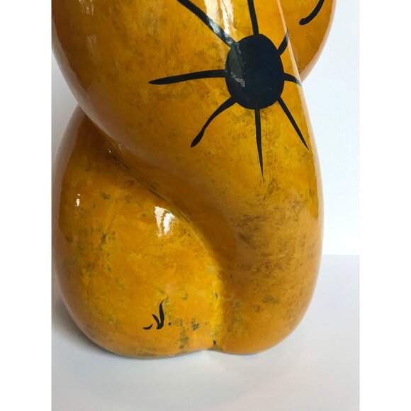 Vtg 1990's Large Hand Painted From The Inside Yellow Bulbous Vase Abstract - Picture 3 of 10